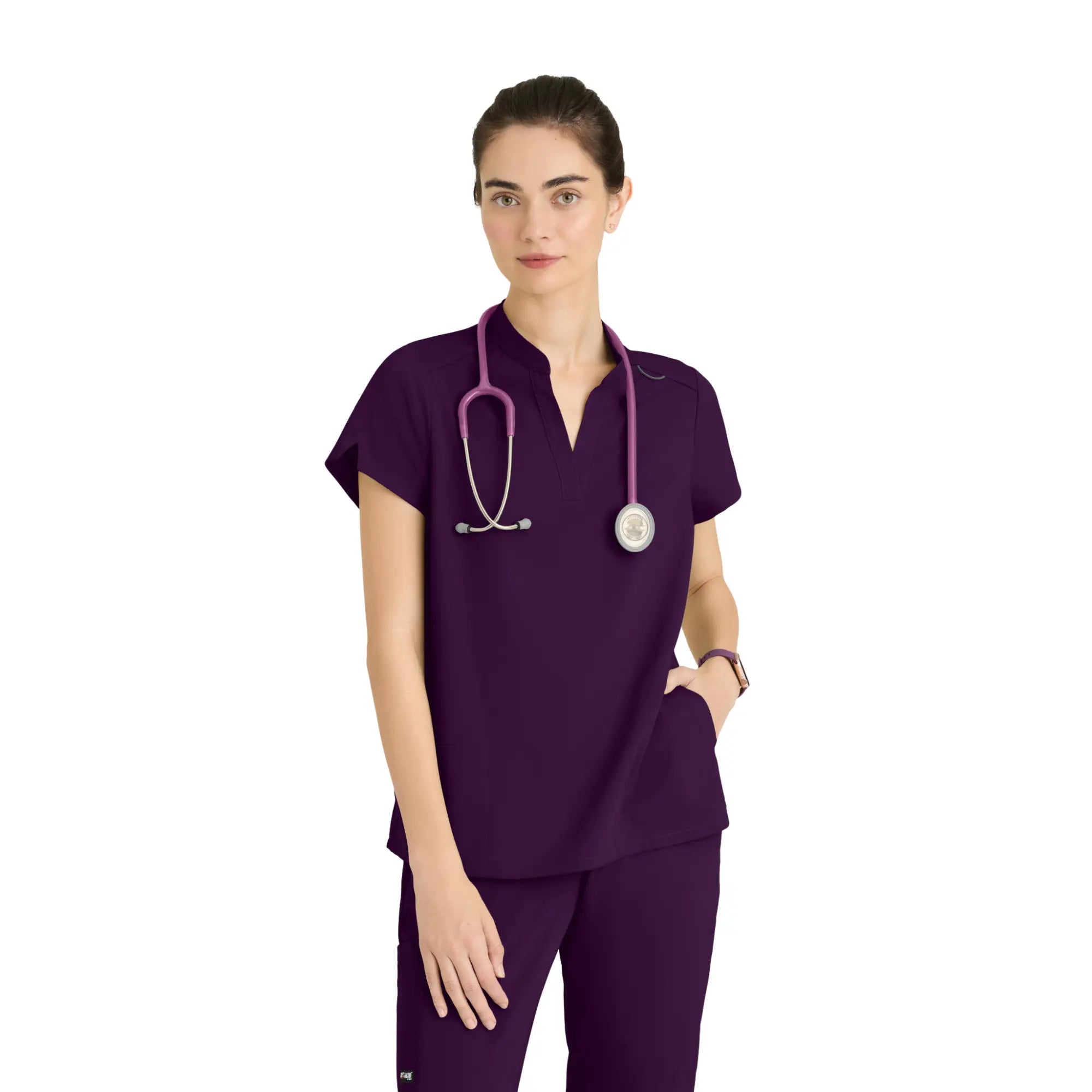Flora - Tunique col à bande - Femme - Grey’s Anatomy Stretch Grey’s Anatomy  Aubergine / XL