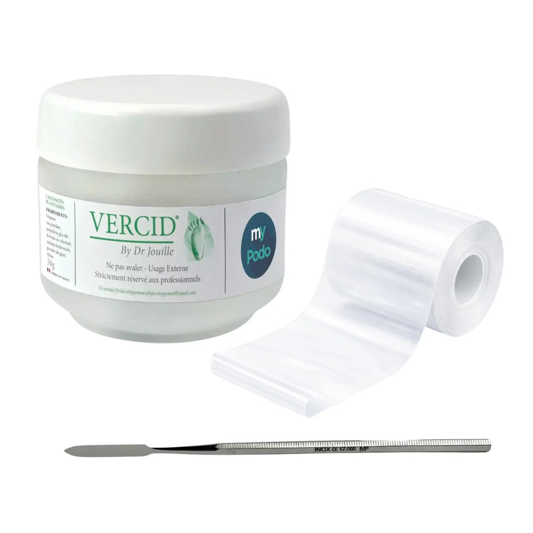 Vercid kit van Doctor Jouille - pot van 50 g + Cementspatel + Rol transparant zelfklevend verband Vercid van Dr Jouille 