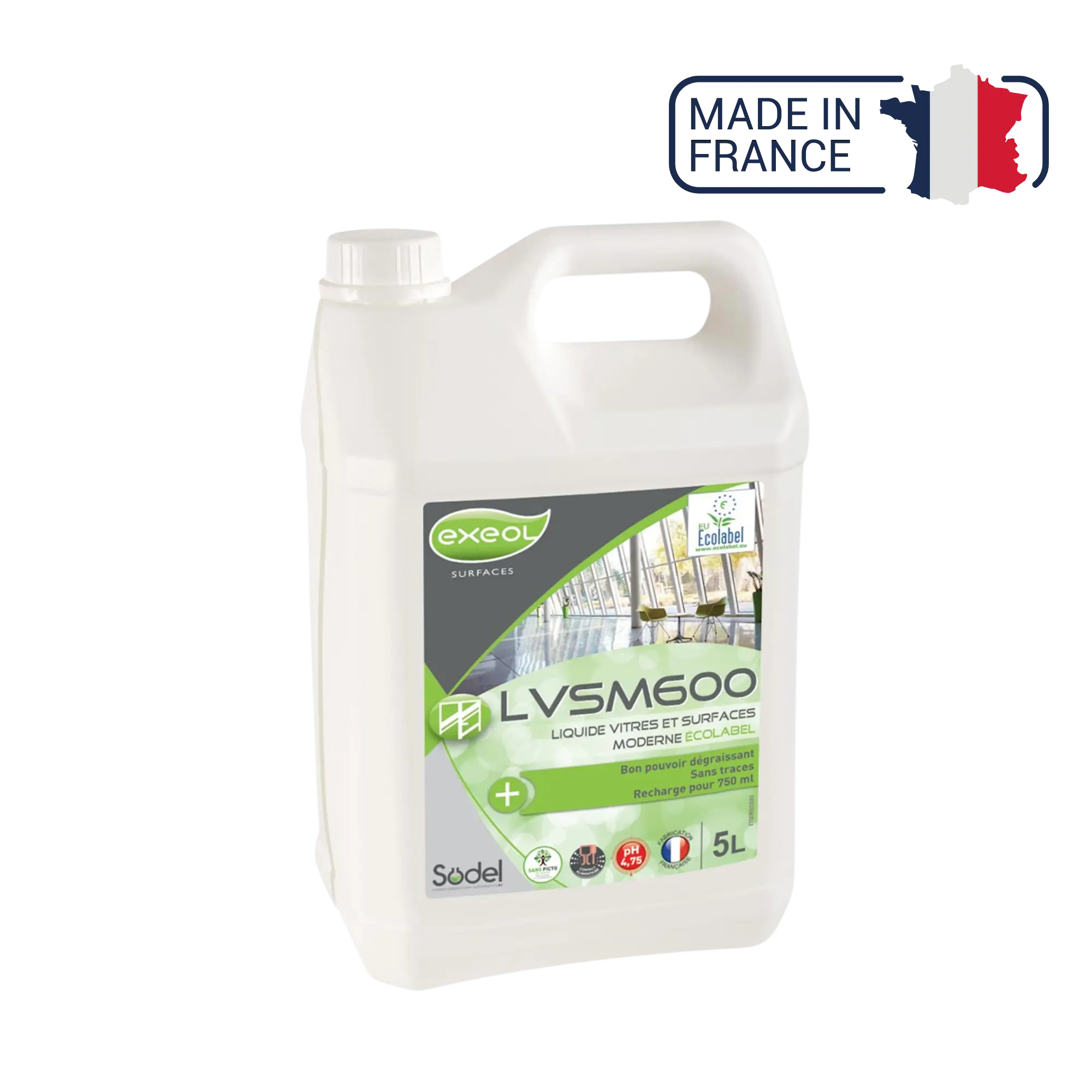 LVSM600 - Nettoyant dégraissant surfaces vitrées Écolabel - Sodel Exeol 