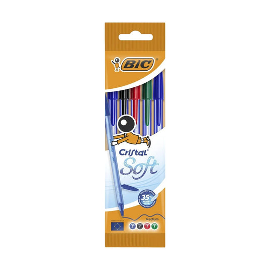 Balpennen - blauw/zwart/rood/groen medium 1,2 mm - Cristal Soft - 5 stuks - BIC - My Podologie